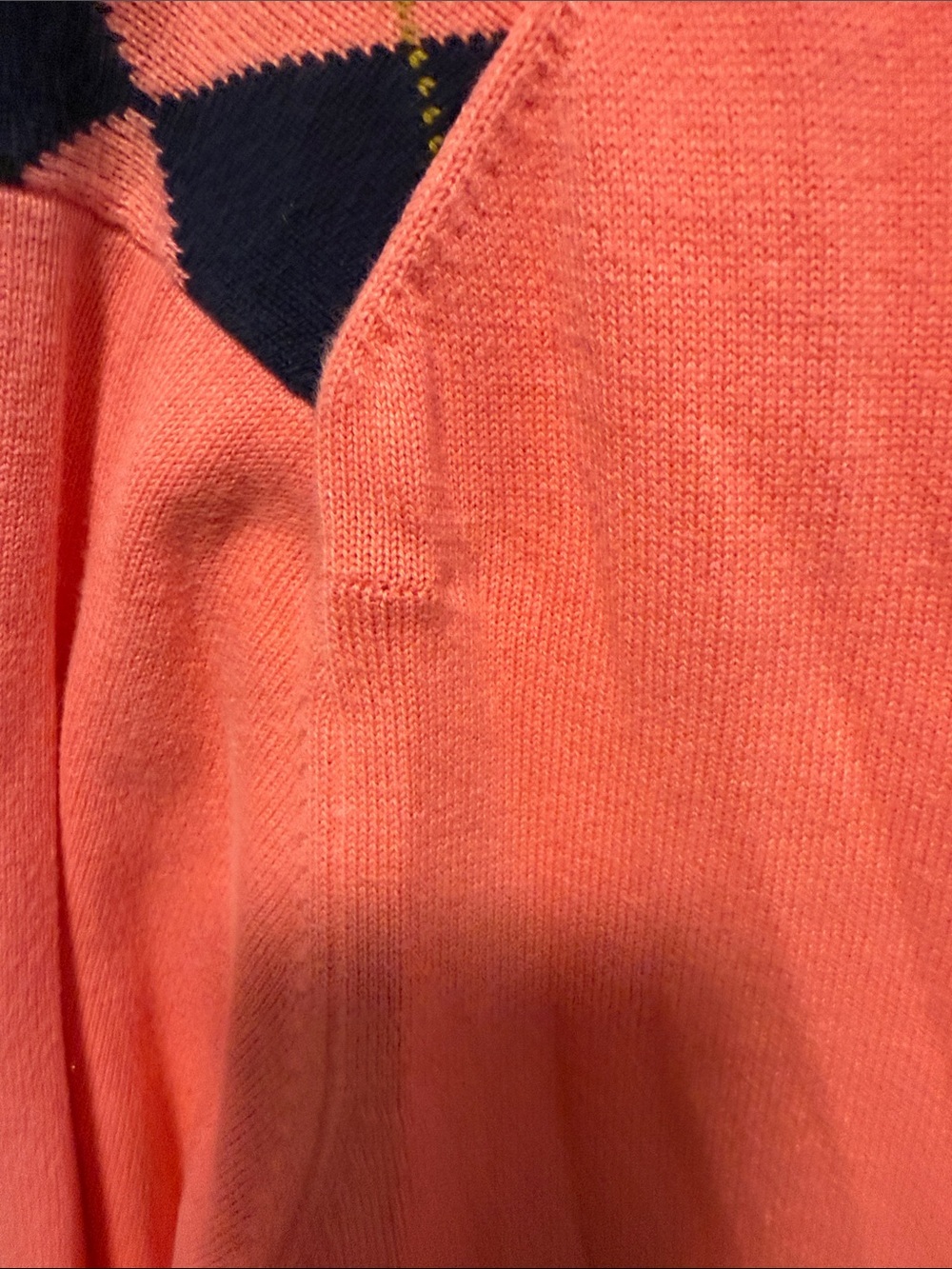J. Crew Coral and Navy Argyle V-Neck Sweater - Picture 6 of 6